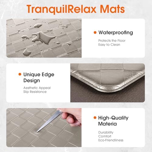 TranquilRelax 2-Piece Kitchen Mats, Cushioned Non-Slip Floor Mats, Taupe