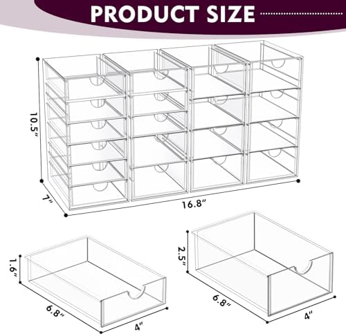 Acrylic Makeup Organizer with 19 Drawers,Storage Drawer Organizer