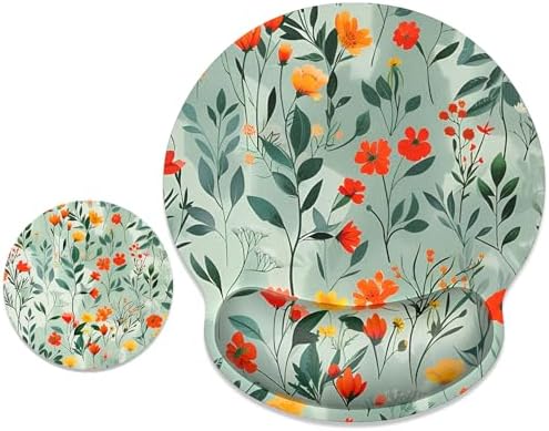 ITNRSIIET Ergonomic Mouse Pad with Wrist Support Wrist Rest Smooth Surface Non-Slip Rubber Base Comfortable Office Supplies Pain Relief, 9.8 x 9.1 inches, Beautiful Flowers