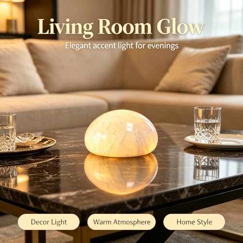 Natural Marble Lamp Cordless Touch Control Night Light Rechargeable Small Marble Table Lamp, Dimming Warm Glow Portable Marble Touch Lamp for Bedroom, Living Room, Decor Gift (B-Pure White)