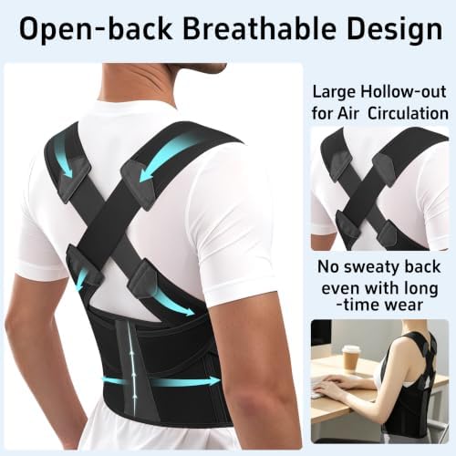 Back Brace Posture Corrector for Women and Men Upgraded Dynamic Traction Correction System Adjustable Shoulder Support Straightener Helps Reduce Upper Lower Back Pain Suitable for Hump Scoliosis Black X-Large