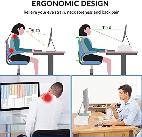 KINLINK Solid Wood Monitor Stand Riser, Monitor Riser with 2 Adjustable Height, 15.8 inch Computer Riser for Computer, iMac, PC, Printer, Computer Monitor Stand for Home & Office, White