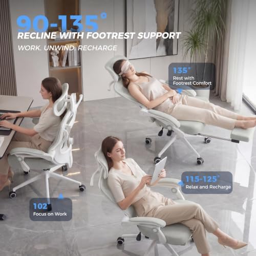 CYKOV Ergonomic Office Chair with Footrest - Adjustable Lumbar Support & Headrest, 90-135° Reclining Mesh Back Computer Chair - Home Office/Gaming, 350lbs Capacity