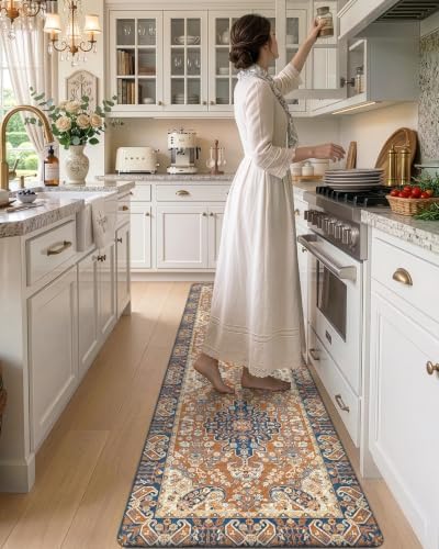 DEXI Kitchen Floor Mats Cushioned Anti Fatigue Runner 24x107 Red Brown
