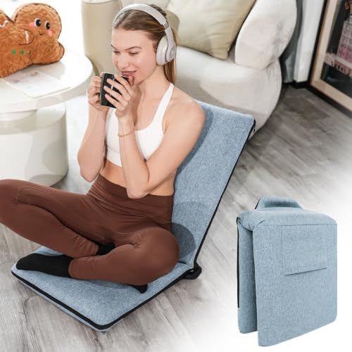 Adjustable Floor Chair with Back Support Foldable Meditation Chair, Blue