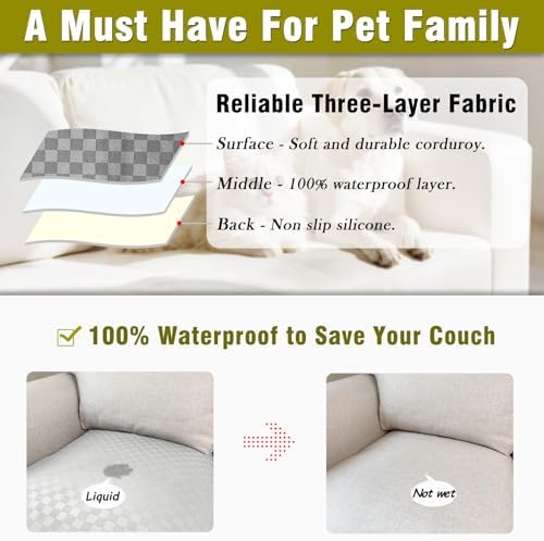 Couch Arm Covers, Sofa Arm Covers, Waterproof Armrest Cover for Sofa, Loveseat, Armchair, Anti-Slip Recliner Arm Cover, Headrest Cover, Arm Chair Covers Set of 2 (Cream, 22"×18")