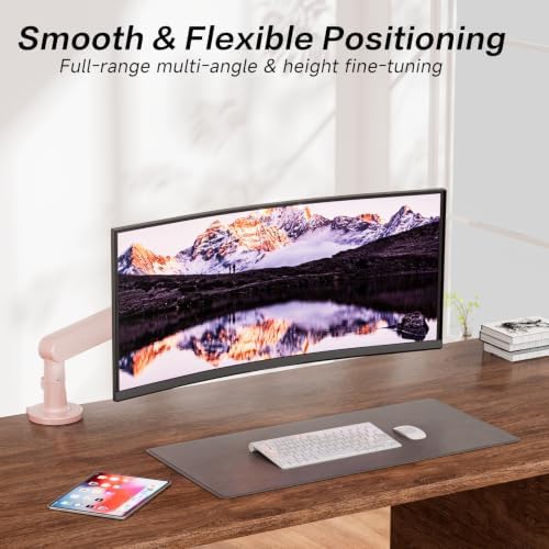 AOC 406PLUS Premium Aluminum Single Monitor Arm, Fits 13–34 Inch and 19.84 lbs, Mechanical Spring Desk Mount,C-Clamp,Low-Profile Gaming Bracket Enables Screen to Sit Close to Desktop (Pink)