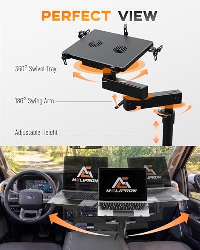 MELIPRON No-Drill Truck Laptop Mount for Cars, Heavy-Duty Mobile Work Stand