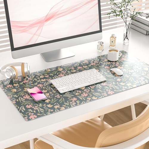 Faux Leather Large Mouse Pad, Office Desk Mat, 31.5"x15.7", Ditsy Floral