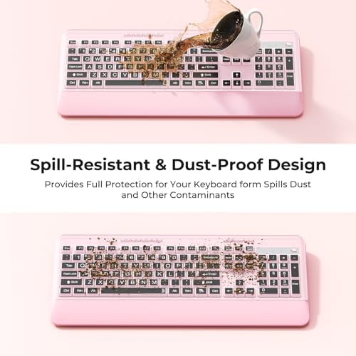 KOPJIPPOM Silent Wireless Keyboard and Mouse Combo - Keyboard with Large Print Cover, 2.4GHz Full-Sized Ergonomic Keyboard with Wrist Rest and Mouse for Laptop, PC, Notebook, Desktop