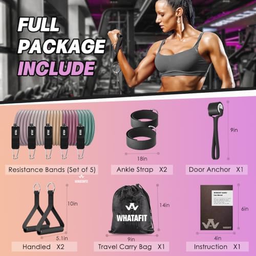 WHATAFIT Resistance Bands with Handles, 150 lb Exercise Bands Set