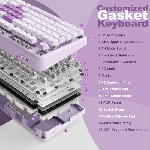 YUNZII B87 TKL Wireless Mechanical Keyboard (Purple Heart, MilkV2)