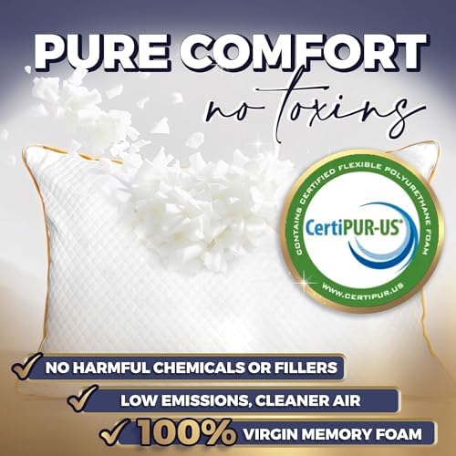Royal Therapy Queen Memory Foam Pillow–Shredded Memory Foam Pillow for All Sleep Positions–Medium Firm Adjustable Loft–Breathable Bed Pillow with Bamboo Rayon Cover–CertiPUR-US & Oeko-TEX Certified