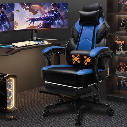 Shintenchi Gaming Chair,Video Game Chair with footrest and Massage Lumbar Support,Height Adjustable Game Chair with 360°Swivel Seat Ergonomic Computer Chair with Headrest for Office or Gaming(Blue)