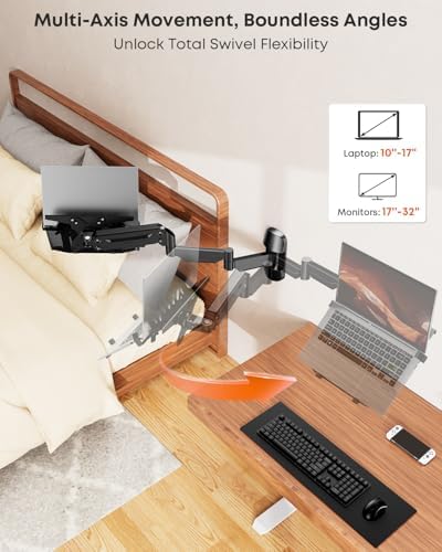 Long Arm 2-in-1 Laptop Wall Mount with Detachable Tray for 12-17'' Laptops