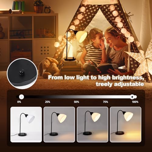 Desk Lamps, Table Lamps for Bedrooms with 2 USB Port, Stepless Dimmable Bedside Lamps, Adjustable Lamp for Living Room, Small Lamps for Office Reading, Nightstand Lamps with 5W LED Bulb