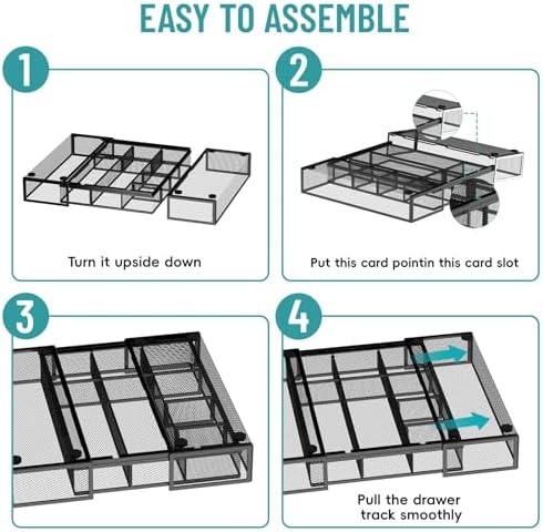 Expandable Desk Drawer Organizer, 10 Adjustable Compartments, Black