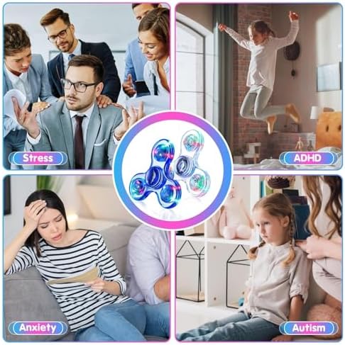 Fidget Spinner 2 Pack, Light up Sensory Fidget Toys Adults Kids 4-8-12 with Autism ADHD, Kids Travel Toys Anxiety Stress Relief Teen Boy Gifts, Classroom Prizes Glow Birthday Party Graduation Gifts