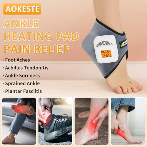 AOKESTE Cordless Ankle Heating Pad with Vibration Massage,Upgraded 5000mAh Rechargeable Heated Foot Massager for Pain Relief, Arthritis, Achilles Tendonitis & Plantar Fasciitis((Low Noise)
