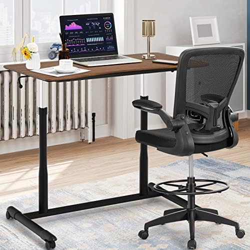 COSTWAY Mobile Height Adjustable Standing Desk, Compact Pneumatic Sit to Stand Computer Desk w/Lockable Casters, Ergonomic Rolling Laptop Table w/Steel Frame for Home Office (Espresso)