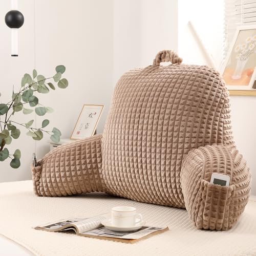 Reading Pillow with Arms for Bed Sitting,Khaki Flannel