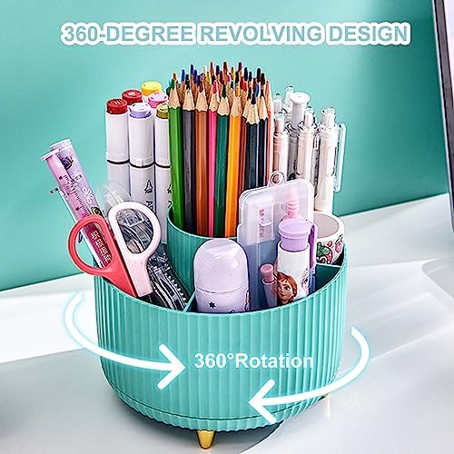 Cayxenful Pencil Holder For Desk,5 Slots 360°Degree Rotating Desk Organizers And Accessories,Desktop Storage Stationery Supplies Organizer, Cute Pencil Cup Pot For Office, School, Home (C-Blue)