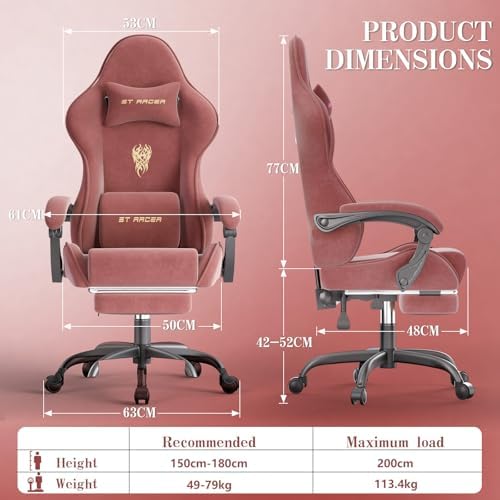 Soontrans Red Velvet Gaming Chair with Embroidery Design