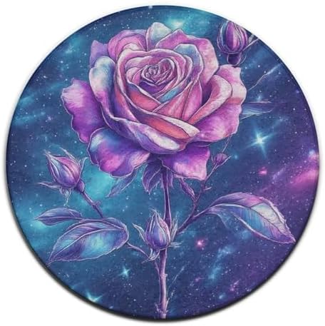 Home Decor Non Slip Kitchen Office Circle Rug, Machine Washable Modern Round Area Rug, Room Sofa Yoga Soft Round Carpet Space Galaxy Flower Glitter Rose Art, 36inch
