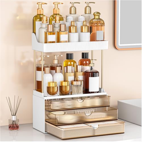 caktraie 3-Drawer 2-Tier Acrylic Makeup & Bathroom Vanity Organizer