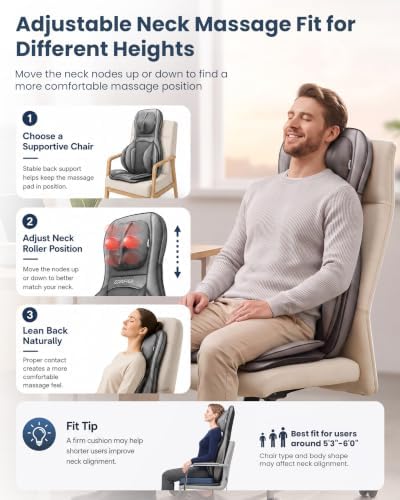 COMFIER Shiatsu Neck and Back Massager with Heat, Adjustable Neck Nodes