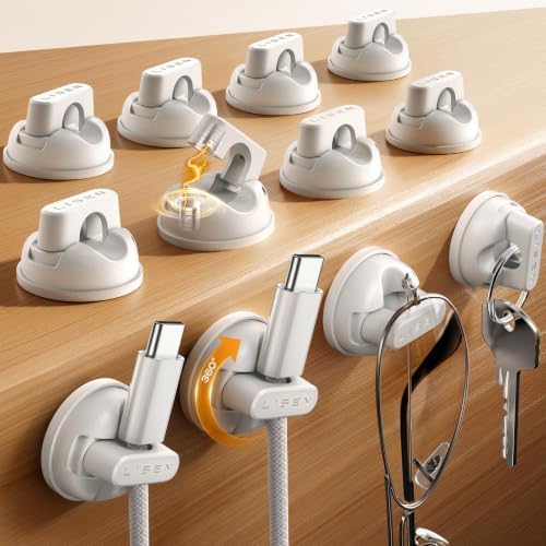 12-Pack Rotatable Cord Holder for Nightstand, LISEN 360°Rotating Magnetic Clips, No-Residue Strong Adhesive Cord Organizer for Desk, Phone Cord Holder for Home, Car, Office Desk Accessories, White
