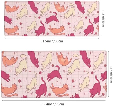 Fanciful Stretching Cats Pattern Large Mouse Pad 16x36 Inch