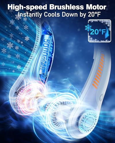 Portable Neck Fan - Rechargeable Personal Fan with Neck Support, 5000mAh, 5-Speed Quiet, Lightweight Long Lasting Bladeless Fan, Wearable Cooling Fan for Hot Flashes, Travel, Gifts for Men Women