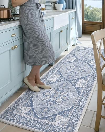 DEXI Kitchen Floor Mats Cushioned Anti Fatigue Runner Rug, Light Blue