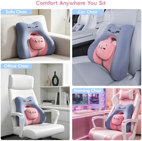 BEBAS Ergonomic Memoery Foam Lumbar Support Pillow for Car & Office, Blue
