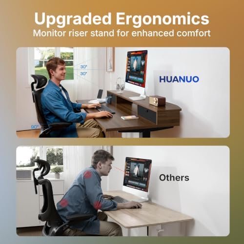 HUANUO 40" X 24" Electric Standing Desk with 2 Drawers, C-Clamp Mount Compatible, Height Adjustable Computer Desk, Home Office Stand Up Desk with 4 Preset Heights & 2 Hooks, Walnut