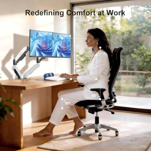 MT-VIKI Dual Monitor Stand - Gas Spring Double Monitor Arm with Quick Release VESA Plates for 2 Screens 17-32 Inch, Full Motion Articulating Desk Mount, Holds 4.4-19.8lbs