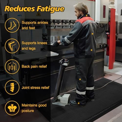 Anti Fatigue Mats Industrial 3' x 6' 15/16" Thick Ergonomic Standing Mat Commercial Heavy Duty Diamond Plate Shop Floor Mats Helps Relieve Back and Leg Soreness