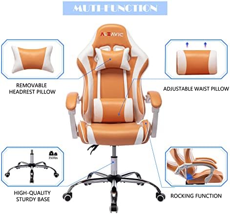 Gaming Chair for Adults, High Back Ergonomic Computer Gaming Chair with Headrest and Lumbar Support, Orange