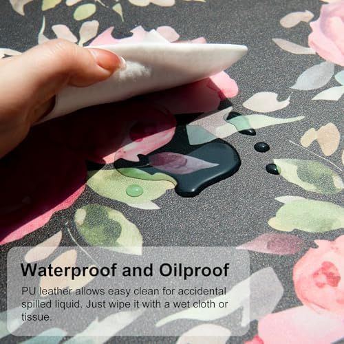 QiyI PU Leather Large Mouse Pad, Office Décor, 31.5" x 15.7", Pink Flowers