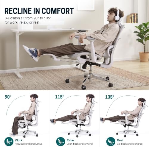 ATORPOK Ergonomic Reclining Office Chair with Footrest, Gray