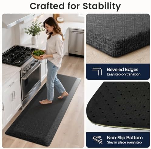 1" Extra Thick Anti Fatigue Kitchen Mats for Floor Standing Desk Mat, Black