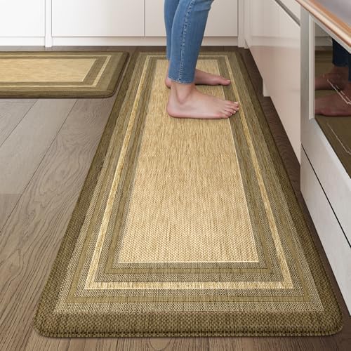 KIMODE Anti Fatigue Kitchen Mat, Cushioned Boho Kitchen Rugs Sets of 2