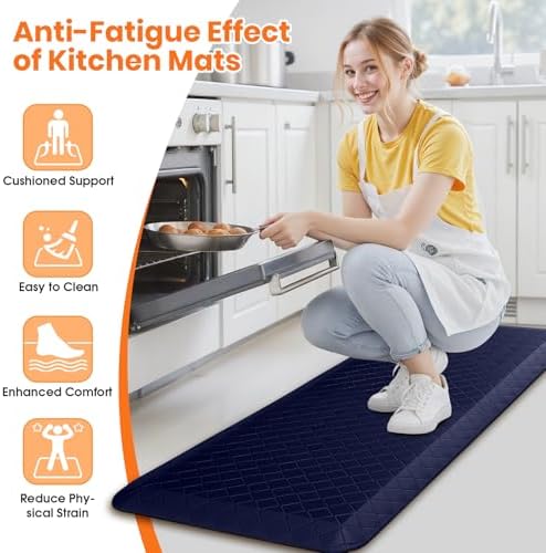 4/5 Inch Extra Thick Kitchen Mats for Floor,Non Slip Anti Fatigue Kitchen Rugs,Waterproof Stain Resistant Sink Mat,Cushioned Standing and Comfort Mats for Office (17"x47" Blue)