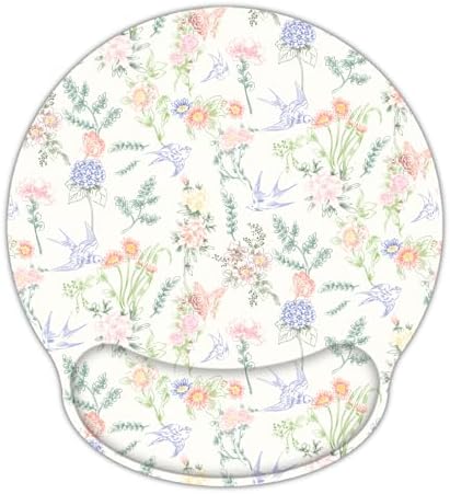 RICHEN Ergonomic Mouse Pad with Wrist Support,Non-Slip Rubber Base for Computer Laptop & Mac,Lightweight Rest for Home,Office & Travel (Flowers Swallows)