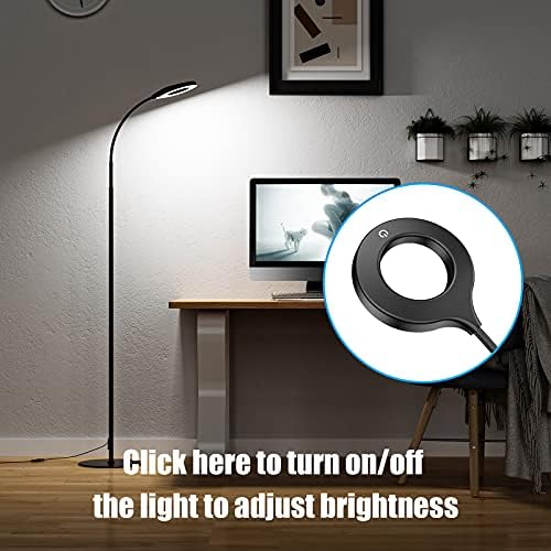 JKSWT LED Floor Lamp, 3 Brightness Levels Eye-Caring Dimmable Standing Reading Lamp 4000K Colors temperatures with Adjustable for Living Room Bedroom Reading - Black