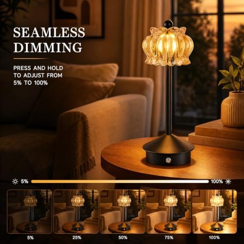 Rechargeable Cordless Table Lamp,Portable LED Desk Lamps,Black