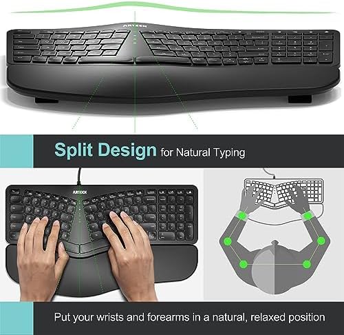 Arteck Split Ergonomic Keyboard with Palm Rest, USB Wired Backlit Keyboard