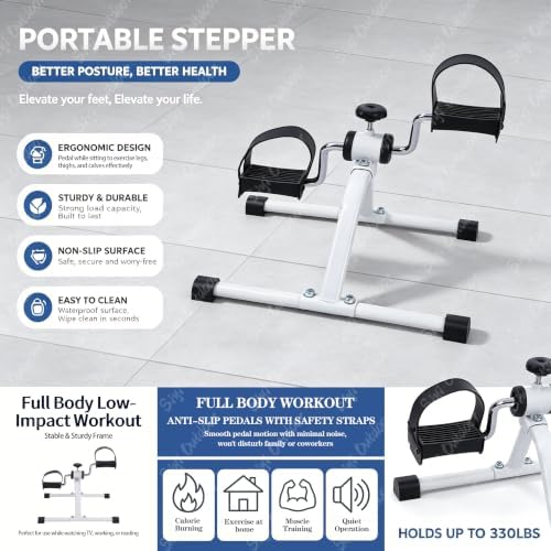 1pack Under Desk Elliptical, Exercise Equipment, Under Desk Bike, Exercise Bike, Bike Trainer, Mini Adjustable Pedal Exerciser, Anti-Slip Base, Indoor Leg Arm Workout Fitness Machine for Home Office