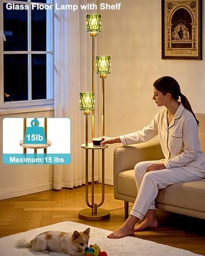 Lightdot Green Glass Floor Lamp with Table Farmhouse Modern Gold Floor Lamp